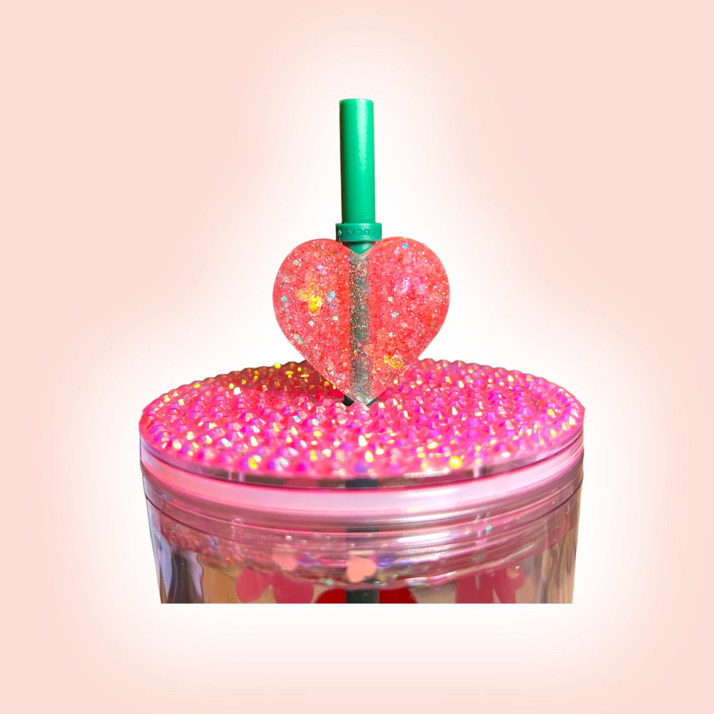 Concha heart pink straw topper